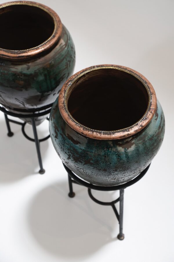 Green Ceramic Pots with Stands (pair)