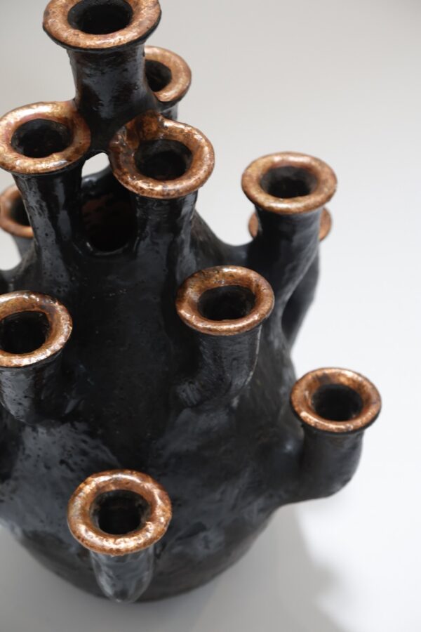 Black Tamegroute Candle Holder with Metal Detail