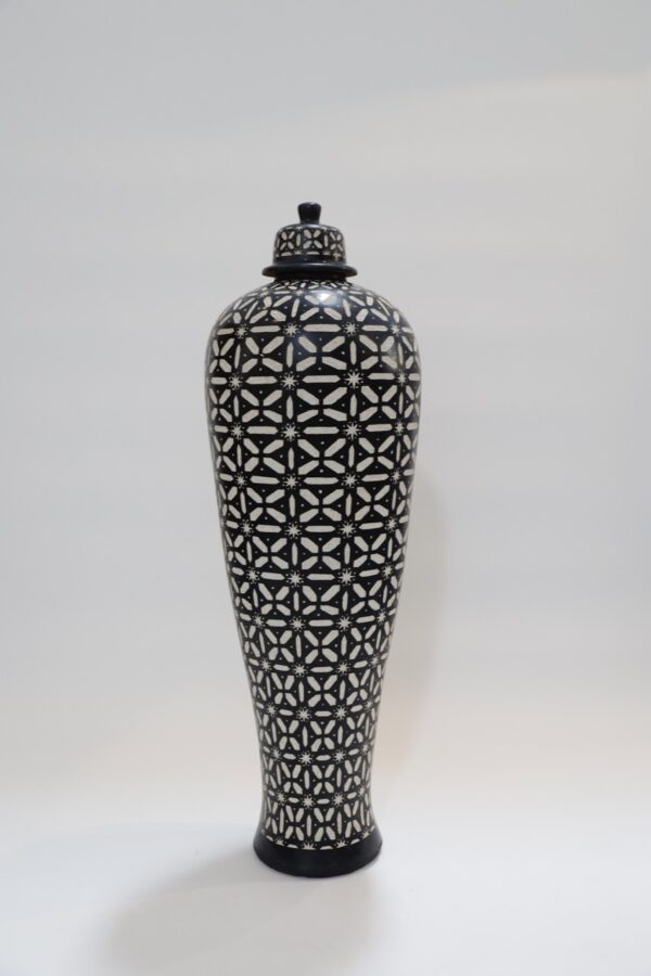 Extra Large Black Tadelakt Etched Jar with Lid