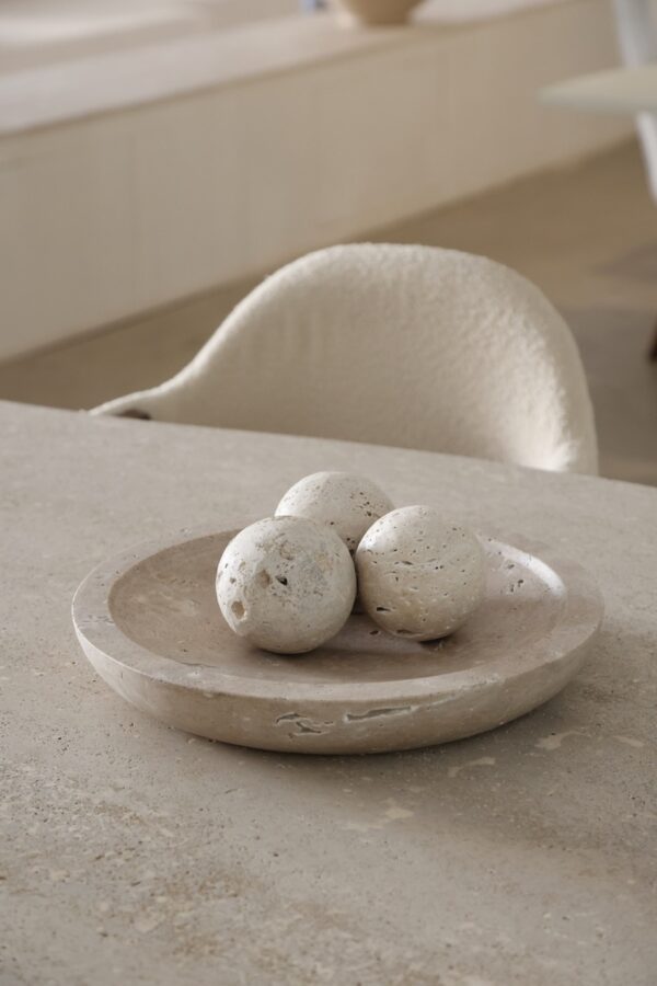 Travertine Bowl with Trio of Spheres