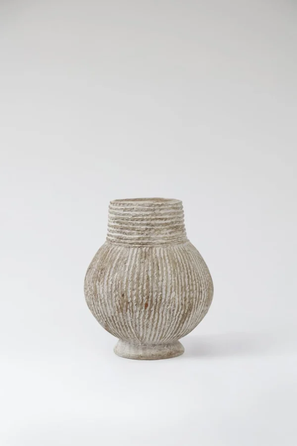 Distressed White Line Vase