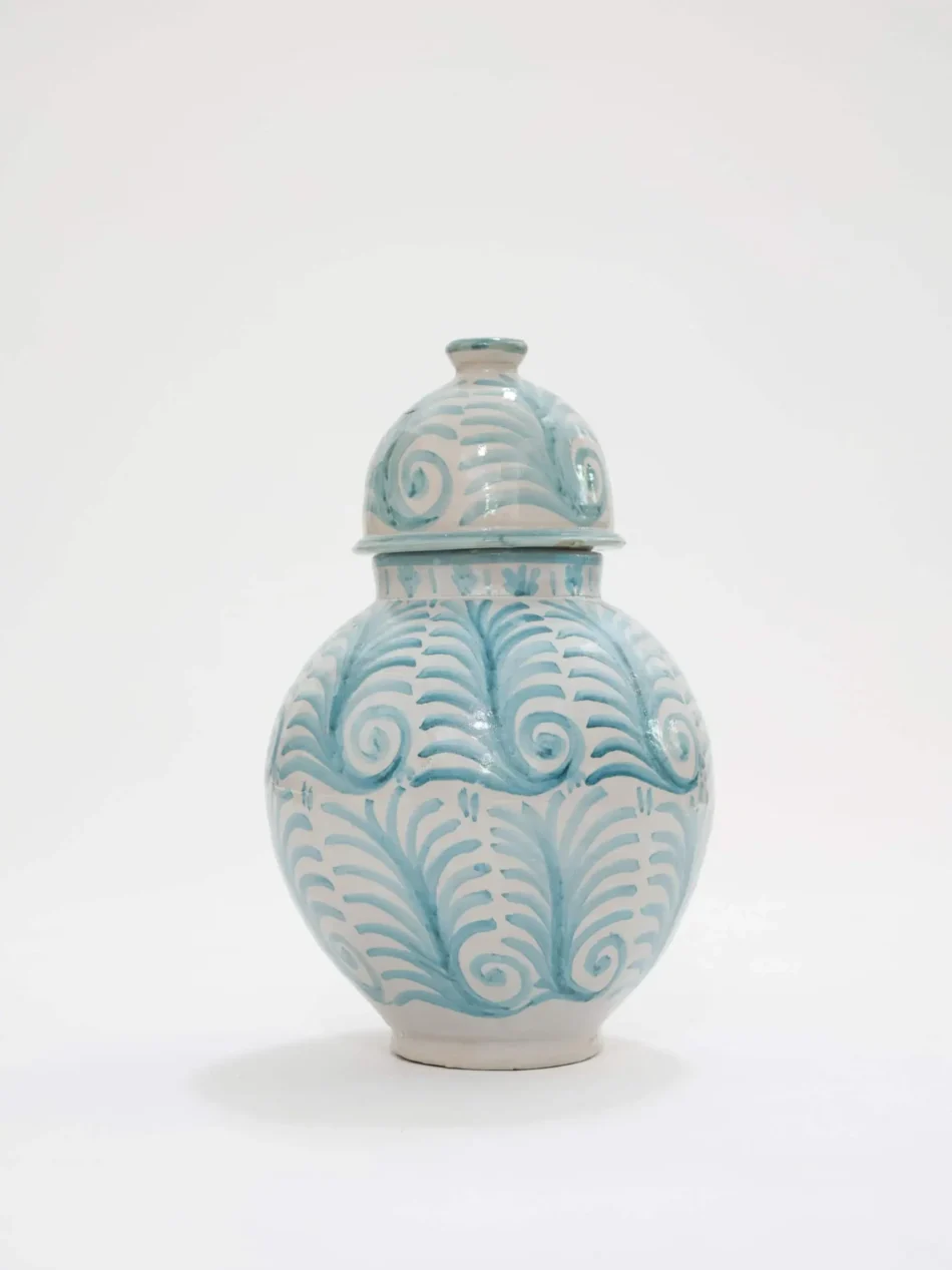 Turquoise and White Ceramic Jar